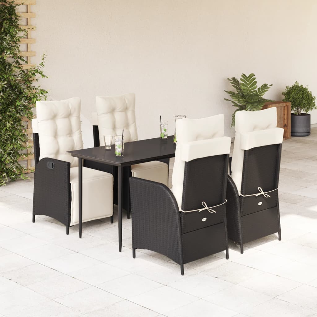 vidaXL 5 Piece Patio Dining Set with Cushions Black Poly Rattan-0