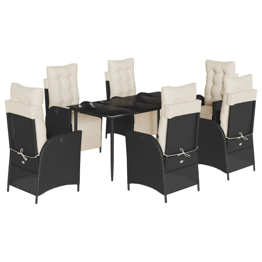 vidaXL 7 Piece Patio Dining Set with Cushions Black Poly Rattan-2