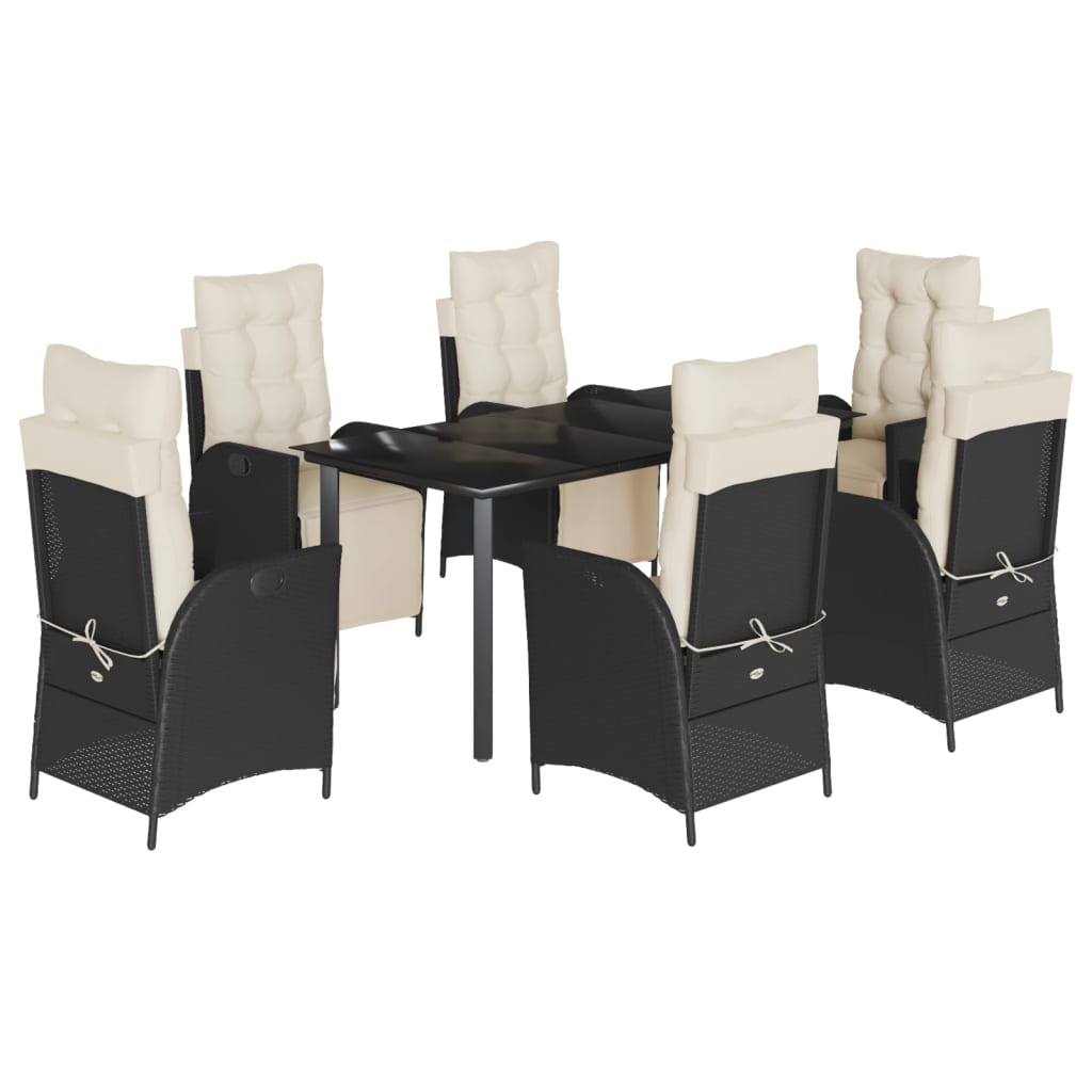 vidaXL 7 Piece Patio Dining Set with Cushions Black Poly Rattan-2
