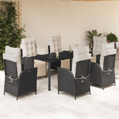 vidaXL 7 Piece Patio Dining Set with Cushions Black Poly Rattan-0