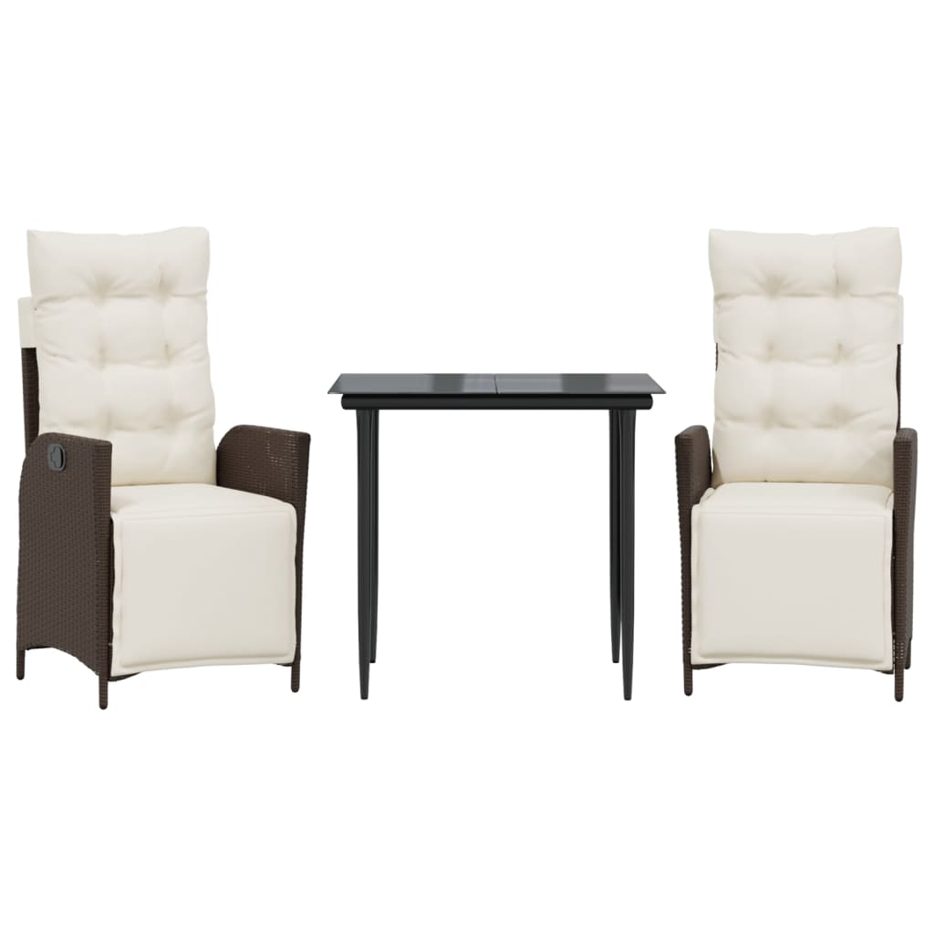 vidaXL 3 Piece Patio Dining Set with Cushions Brown Poly Rattan-2