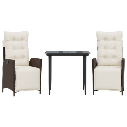 vidaXL 3 Piece Patio Dining Set with Cushions Brown Poly Rattan-2