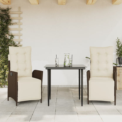 vidaXL 3 Piece Patio Dining Set with Cushions Brown Poly Rattan-0