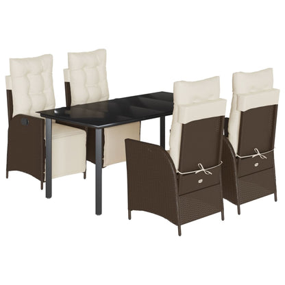 vidaXL 5 Piece Patio Dining Set with Cushions Brown Poly Rattan-2