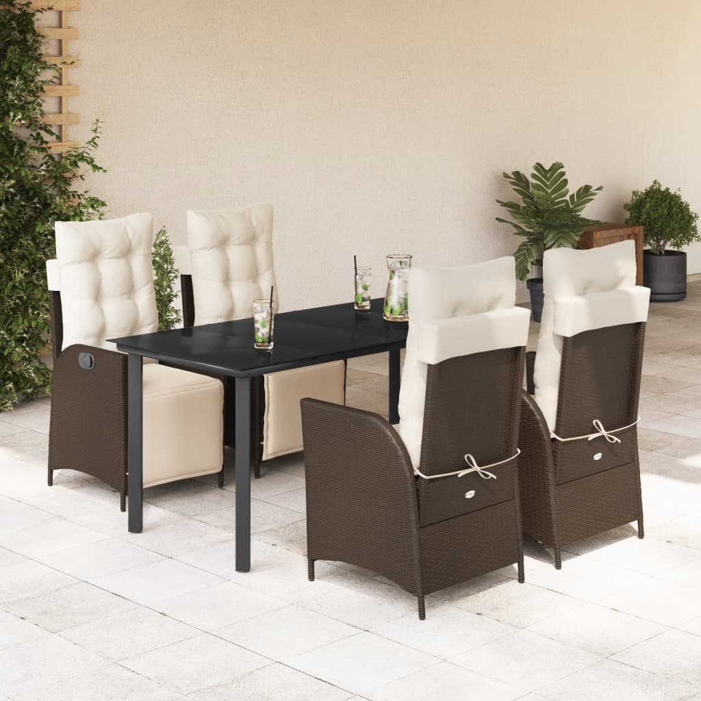 vidaXL 5 Piece Patio Dining Set with Cushions Brown Poly Rattan-0