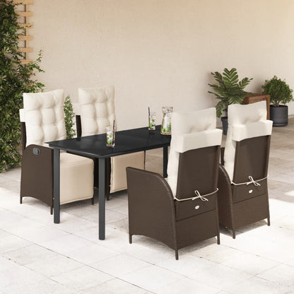 vidaXL 5 Piece Patio Dining Set with Cushions Brown Poly Rattan-0