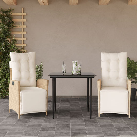 vidaXL 3 Piece Patio Dining Set with Cushions Beige Poly Rattan-0