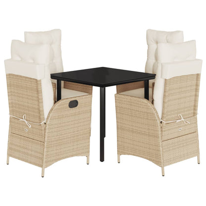 vidaXL 5 Piece Patio Dining Set with Cushions Beige Poly Rattan-2