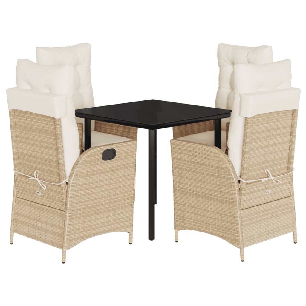 vidaXL 5 Piece Patio Dining Set with Cushions Beige Poly Rattan-2