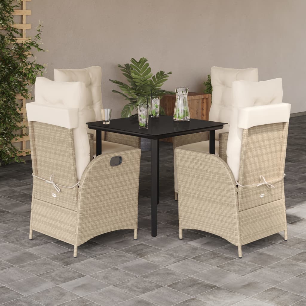 vidaXL 5 Piece Patio Dining Set with Cushions Beige Poly Rattan-0