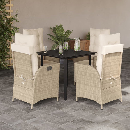 vidaXL 5 Piece Patio Dining Set with Cushions Beige Poly Rattan-0