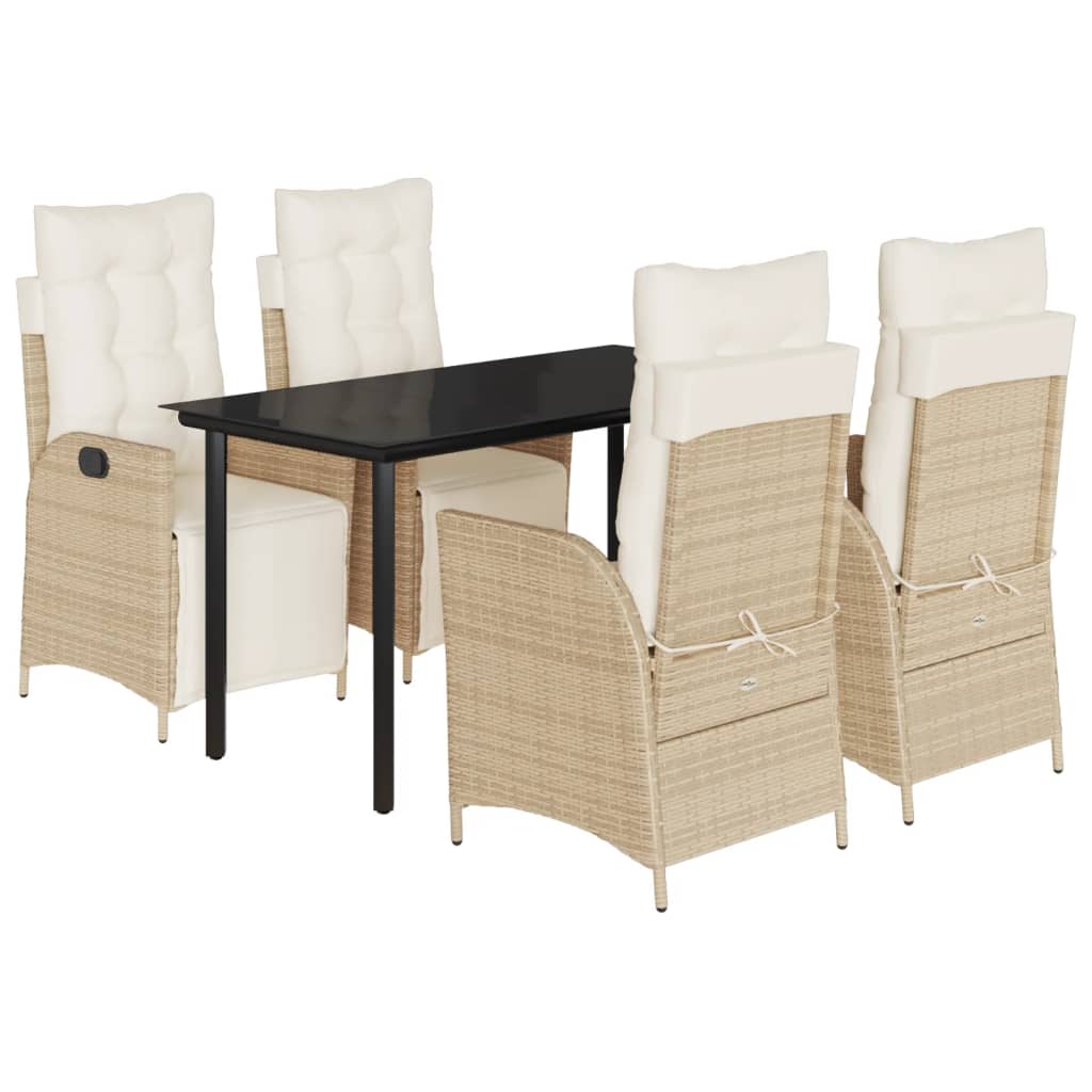 vidaXL 5 Piece Patio Dining Set with Cushions Beige Poly Rattan-2