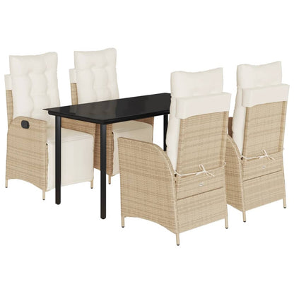 vidaXL 5 Piece Patio Dining Set with Cushions Beige Poly Rattan-2