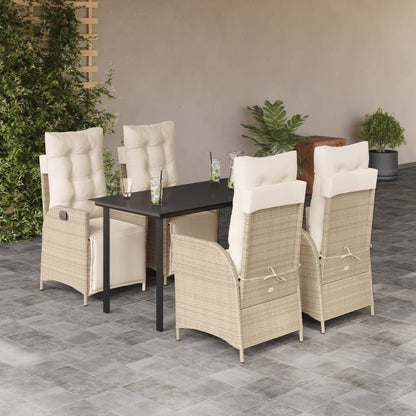 vidaXL 5 Piece Patio Dining Set with Cushions Beige Poly Rattan-0