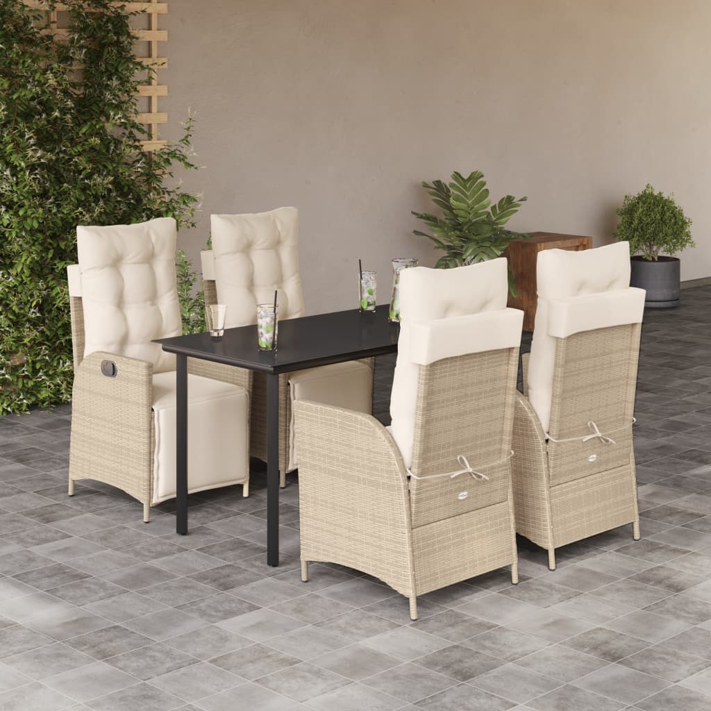 vidaXL 5 Piece Patio Dining Set with Cushions Beige Poly Rattan-0