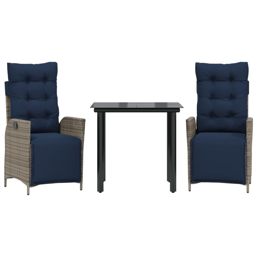 vidaXL 3 Piece Patio Dining Set with Cushions Gray Poly Rattan-1