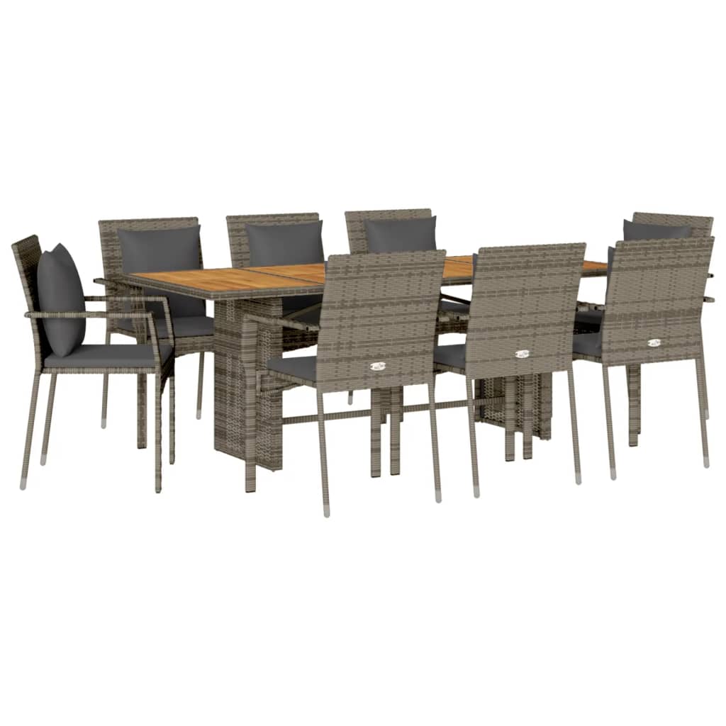 vidaXL 7 Piece Patio Dining Set with Cushions Gray Poly Rattan-1