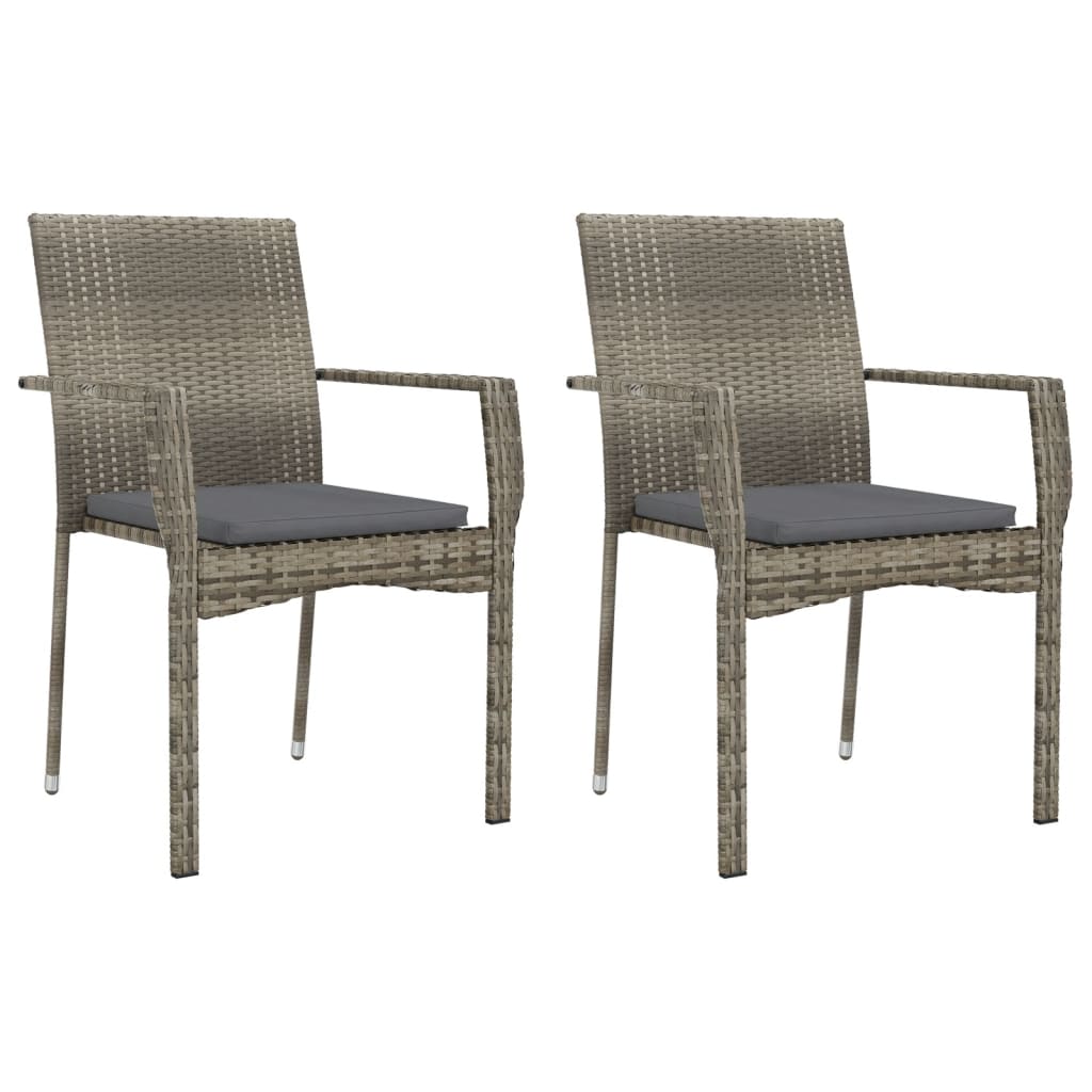 vidaXL 7 Piece Patio Dining Set with Cushions Gray Poly Rattan-3