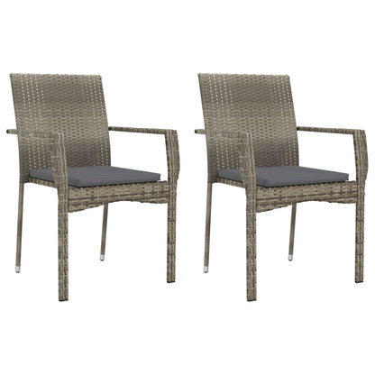 vidaXL 7 Piece Patio Dining Set with Cushions Gray Poly Rattan-3