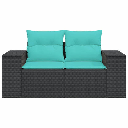vidaXL Patio Sofa with Cushions 2-Seater Black Poly Rattan-2