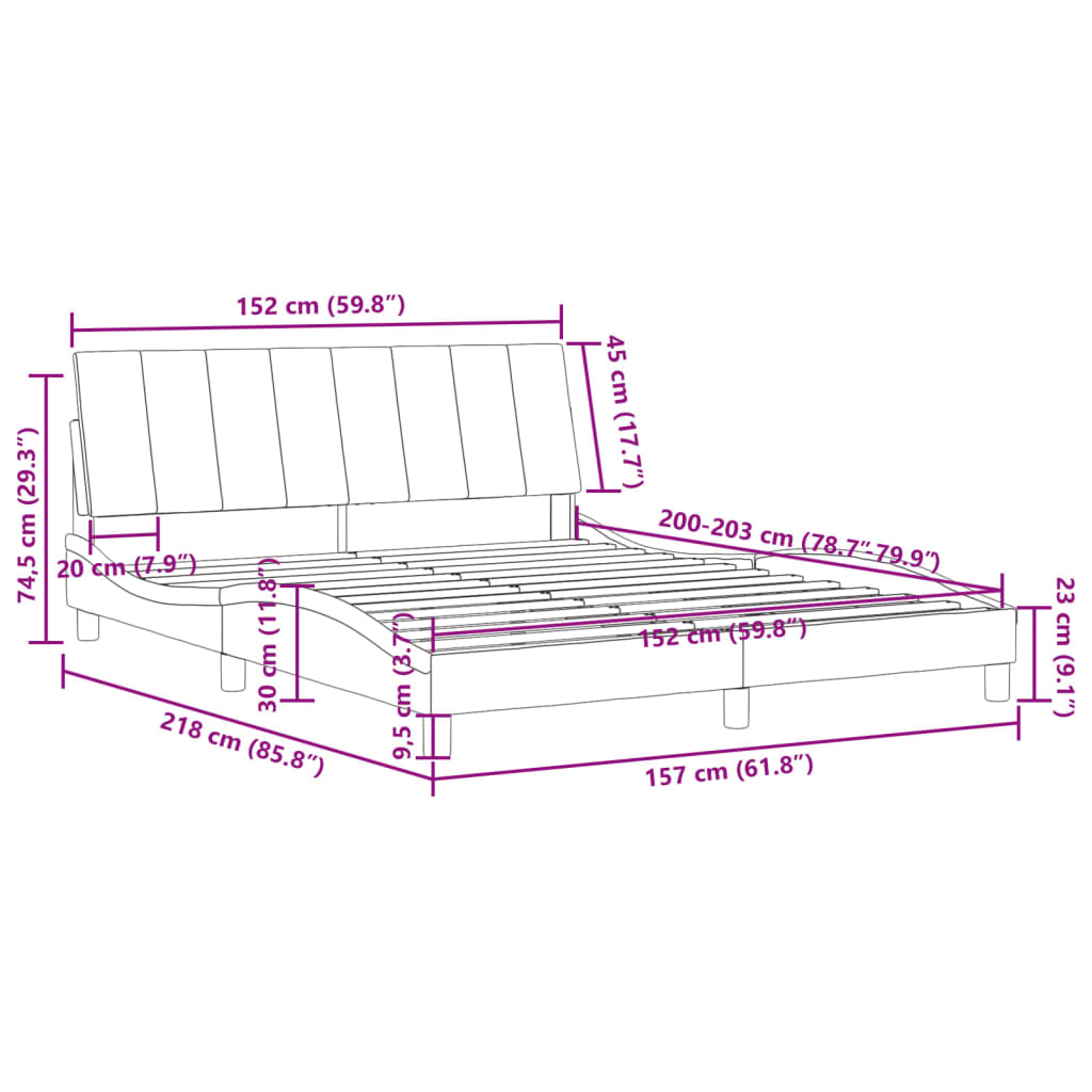 vidaXL Bed Frame with Headboard Dark Gray 59.8"x79.9" Queen Velvet-2