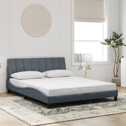 vidaXL Bed Frame with Headboard Dark Gray 59.8"x79.9" Queen Velvet-1