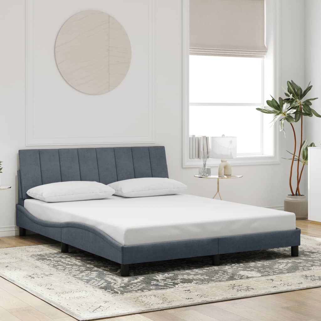 vidaXL Bed Frame with Headboard Dark Gray 59.8"x79.9" Queen Velvet-3