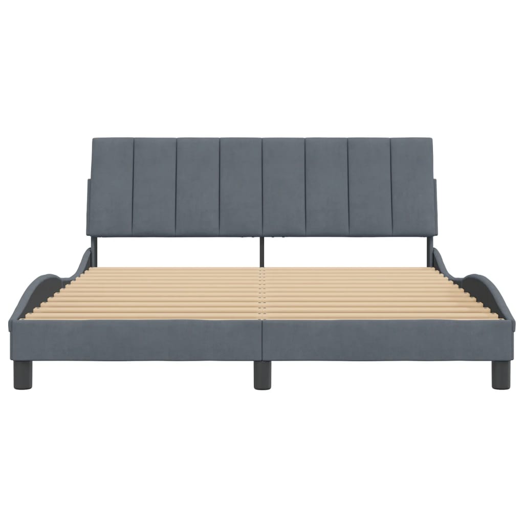 vidaXL Bed Frame with Headboard Dark Gray 59.8"x79.9" Queen Velvet-4