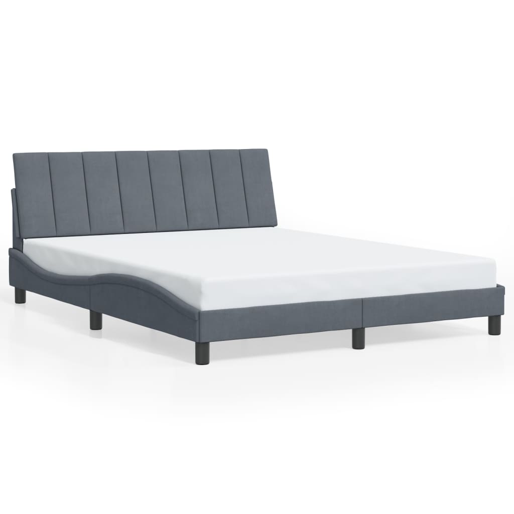 vidaXL Bed Frame with Headboard Dark Gray 59.8"x79.9" Queen Velvet-5
