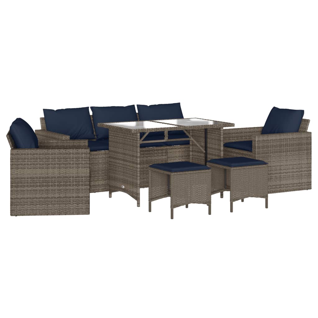 vidaXL 6 Piece Patio Sofa Set with Cushions Gray Poly Rattan-1