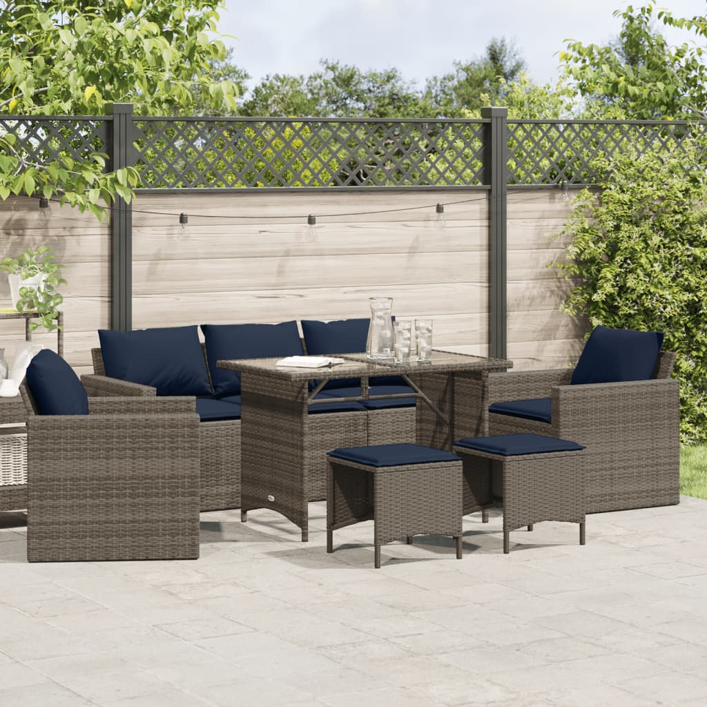 vidaXL 6 Piece Patio Sofa Set with Cushions Gray Poly Rattan-0