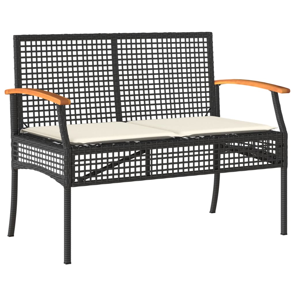 vidaXL 3 Piece Patio Dining Set with Cushions Black Poly Rattan-3