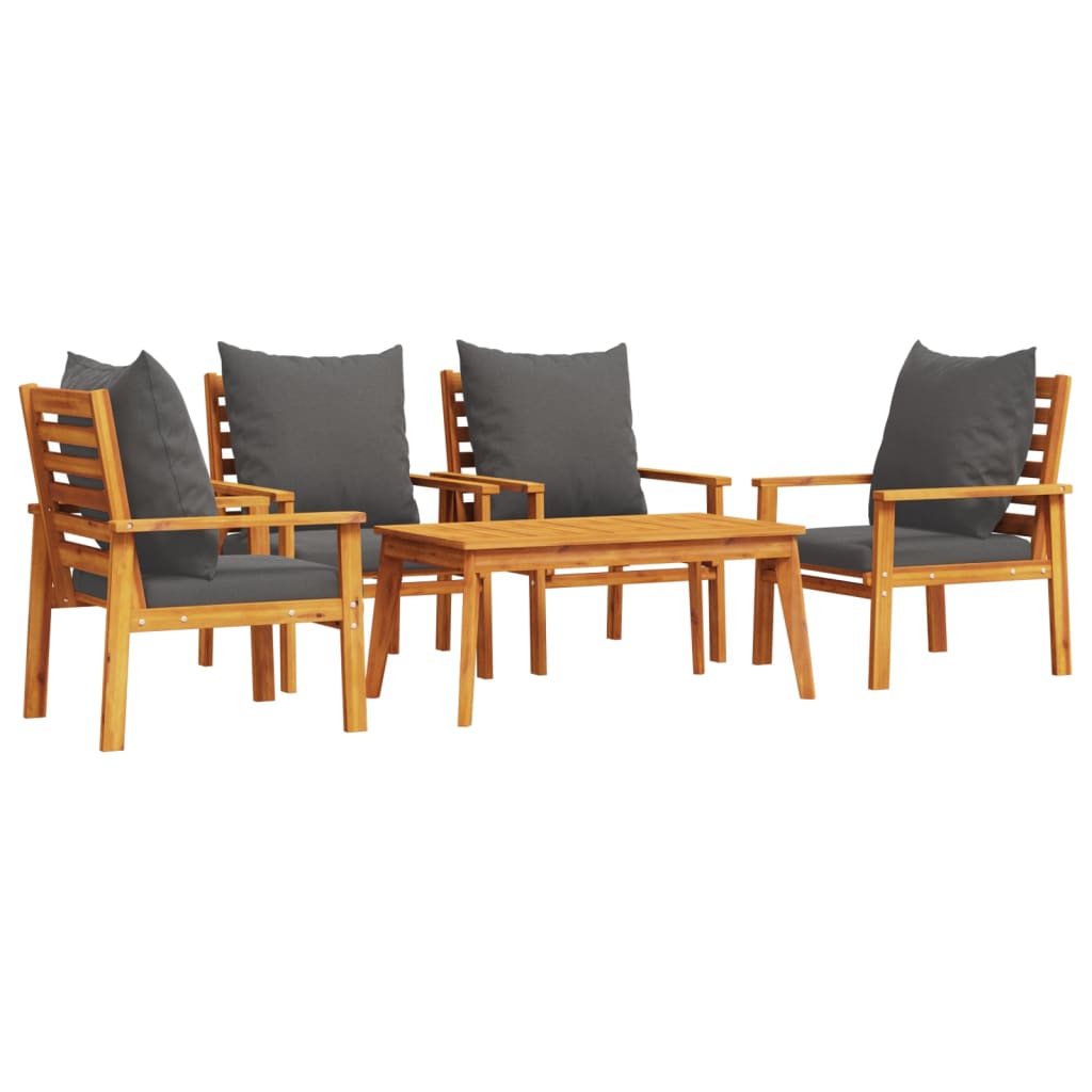 vidaXL 5 Piece Patio Lounge Set with Cushions Solid Wood Acacia-1