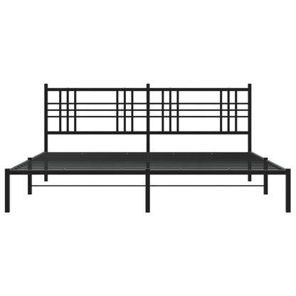 vidaXL Metal Bed Frame with Headboard Black 76"x79.9" King-3