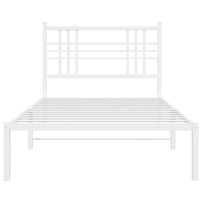 vidaXL Metal Bed Frame with Headboard White 39.4"x78.7"-3