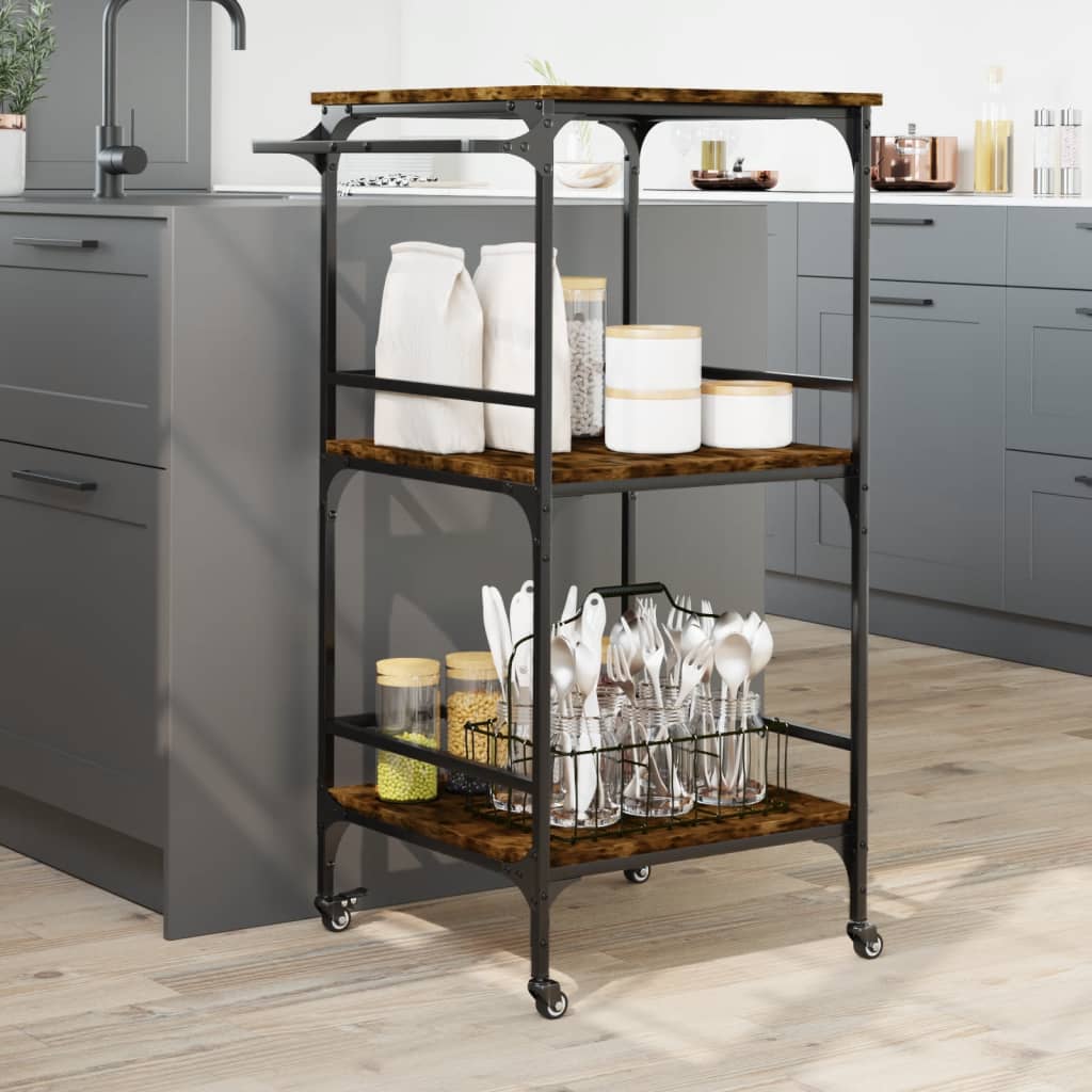 vidaXL Kitchen Trolley Rolling Utility Storage Living Room Engineered Wood-2