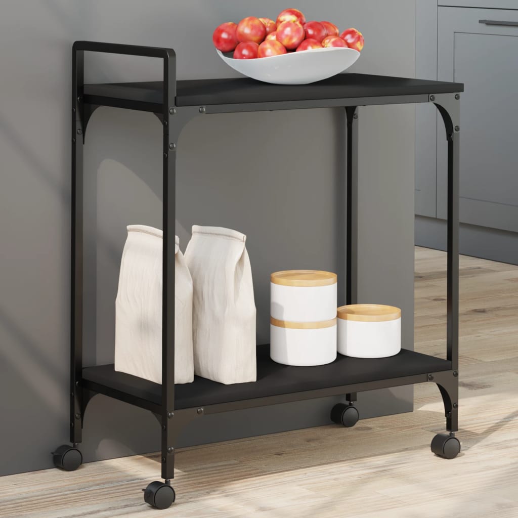 vidaXL Kitchen Trolley Black 23.8"x12.2"x28.5" Engineered Wood-3