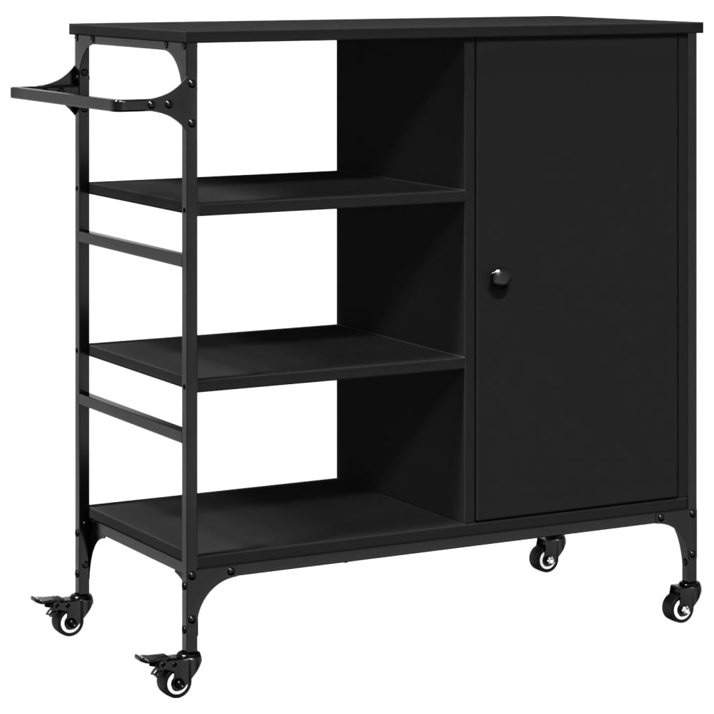 vidaXL Kitchen Trolley Black 34.4"x15.2"x33.3" Engineered Wood-2