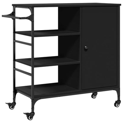 vidaXL Kitchen Trolley Black 34.4"x15.2"x33.3" Engineered Wood-2