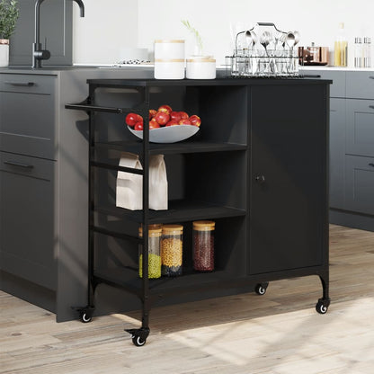 vidaXL Kitchen Trolley Black 34.4"x15.2"x33.3" Engineered Wood-4