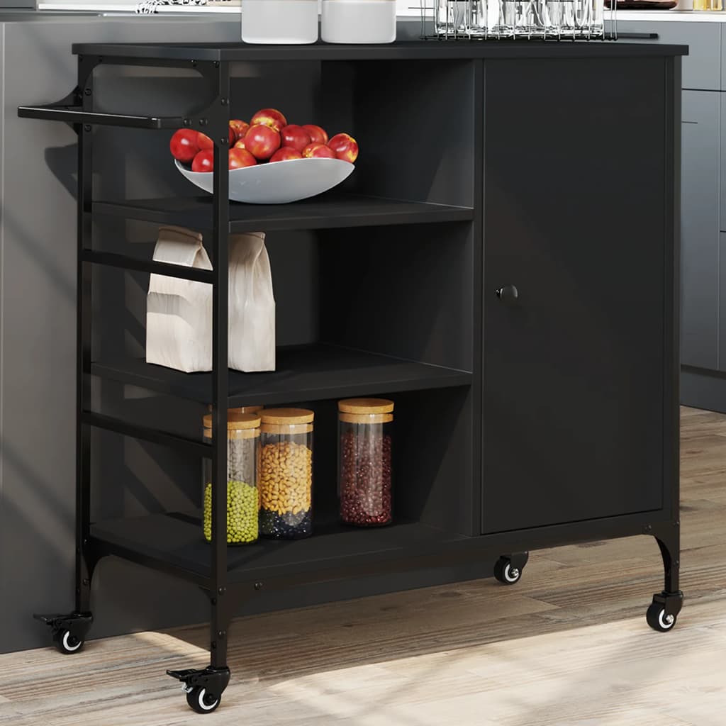 vidaXL Kitchen Trolley Black 34.4"x15.2"x33.3" Engineered Wood-0