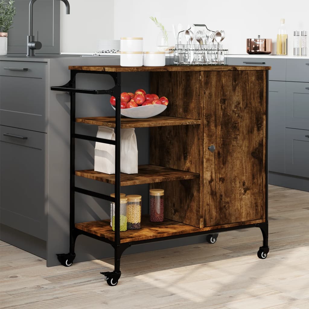 vidaXL Kitchen Trolley Black 34.4"x15.2"x33.3" Engineered Wood-3
