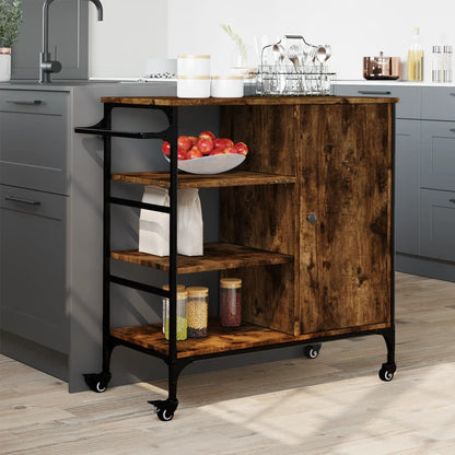 vidaXL Kitchen Trolley Black 34.4"x15.2"x33.3" Engineered Wood-3