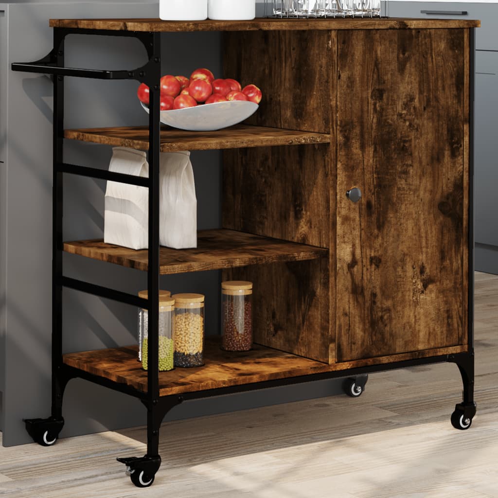 vidaXL Kitchen Trolley Black 34.4"x15.2"x33.3" Engineered Wood-5