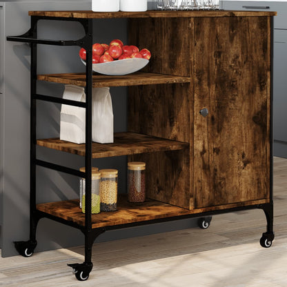 vidaXL Kitchen Trolley Black 34.4"x15.2"x33.3" Engineered Wood-5