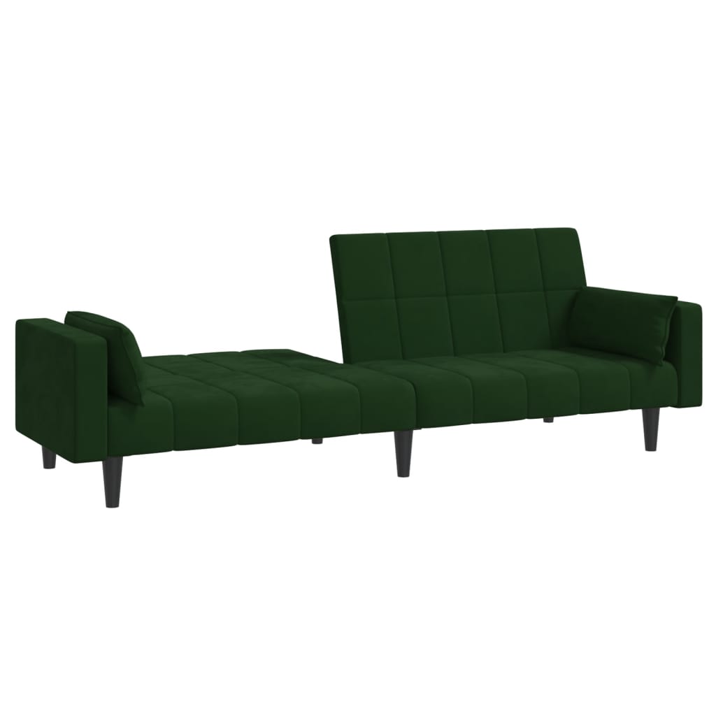 vidaXL 2-Seater Sofa Bed with Two Pillows Dark Green Velvet