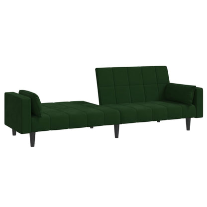 vidaXL 2-Seater Sofa Bed with Two Pillows Dark Green Velvet