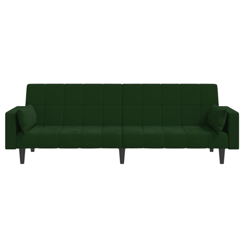 vidaXL 2-Seater Sofa Bed with Two Pillows Dark Green Velvet