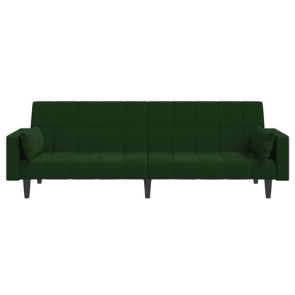 vidaXL 2-Seater Sofa Bed with Two Pillows Dark Green Velvet
