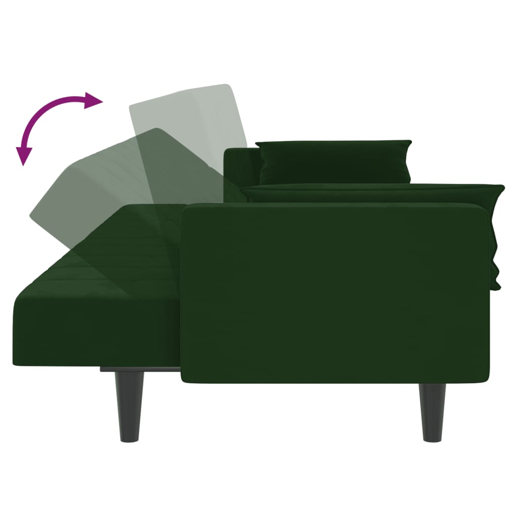 vidaXL 2-Seater Sofa Bed with Two Pillows Dark Green Velvet